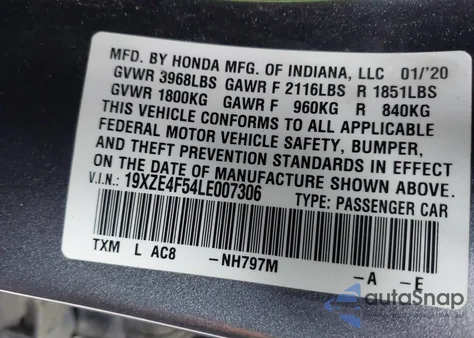 2020 Honda Insight Ex from USA, damaged, VIN 19XZE4F54LE007306